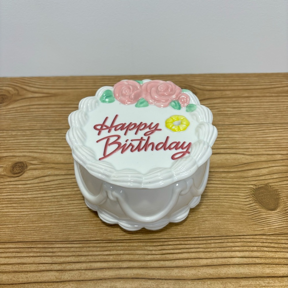 Teleflora Gift Ceramic Lidded Dish Happy Birthday Cake Maximalist Decor